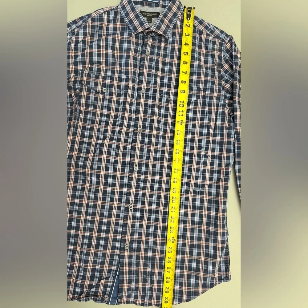Banana Republic Navy and Pink Plaid Shirt